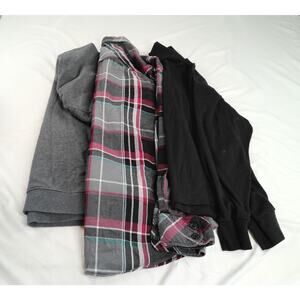 Men’s Hoodie + Flannel Shirt + Black Mock Neck Top Casual Wear Lot--Size L